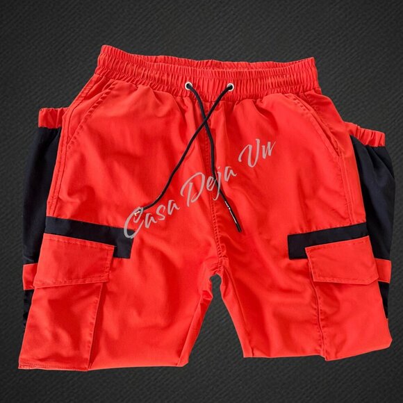 Tongtouy Slick Street Style Bright Orange Hip Hop Nylon Performance Pants Jogger - Picture 4 of 10